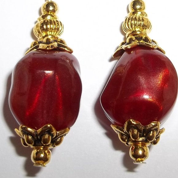 Dark Orange & Gold Beaded Earrings Set NWT 5449 - Picture 7 of 7